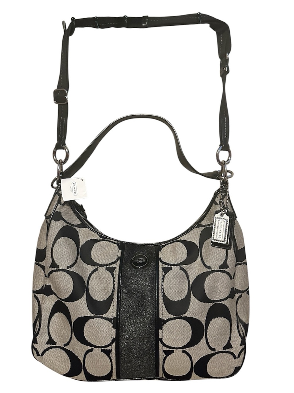 Coach Black & White Signature Shoulder Bag with Adjustable Strap NEW